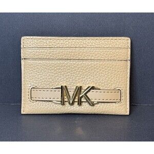 Michael Kors Women Reed Pebbled‎ Leather Credit Card Holder Gold Hardware Wallet